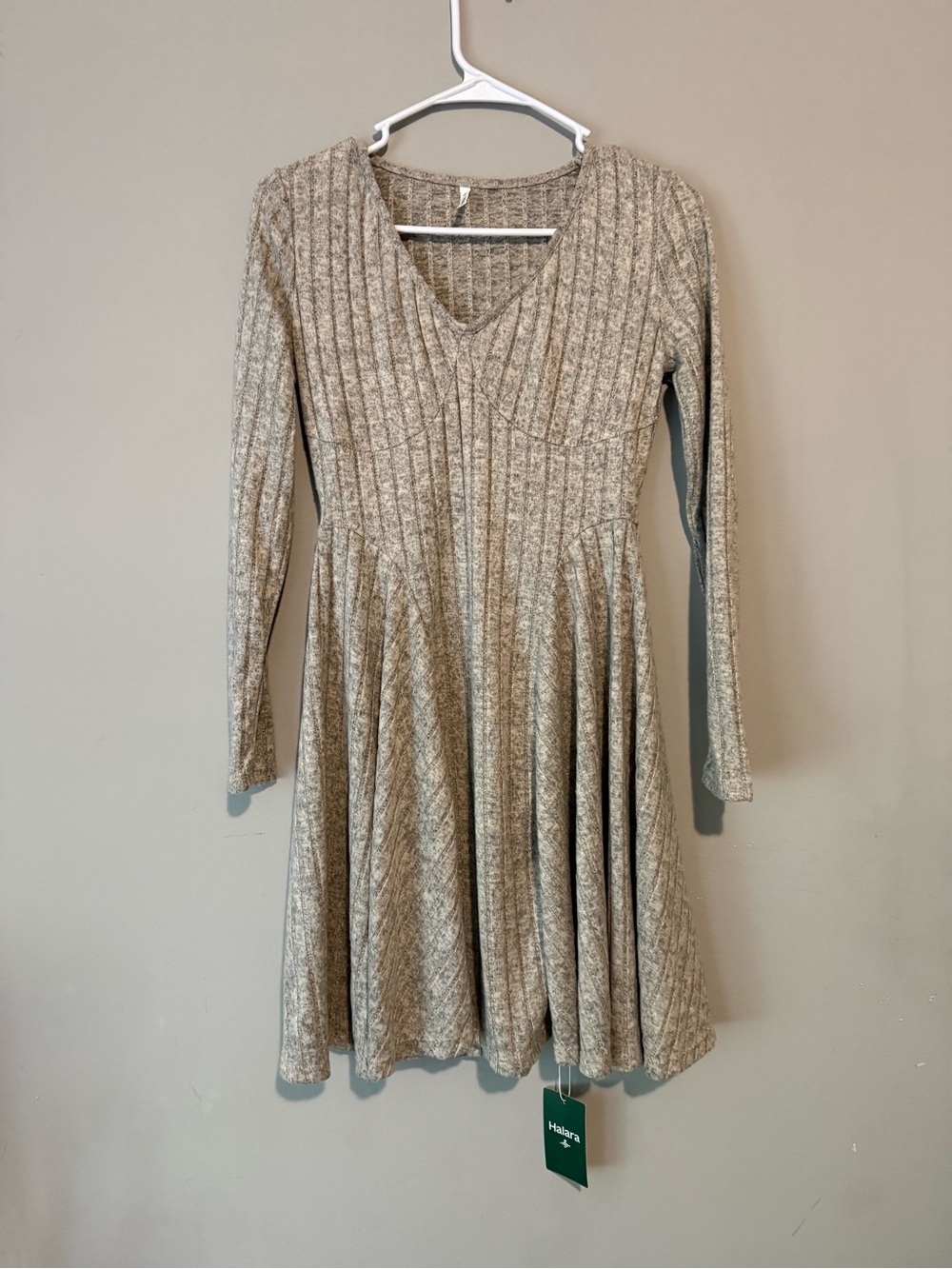 Halara V-Neck Long Sleeve Ribbed Knit Mini Casual Dress